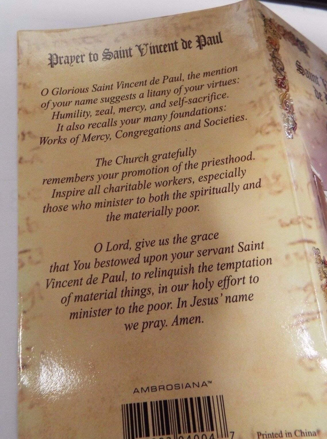 Saint Vincent de Paul Biography & Prayer Folder, New - Bob and Penny Lord