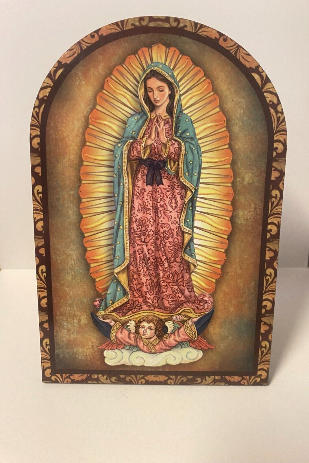 Our Lady of Guadalupe," 6" Arched Image on Thin Wood , New