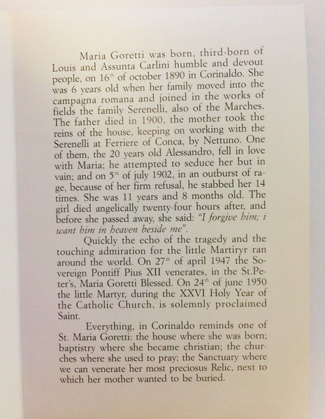 Saint Maria Goretti Bio Folder, New from Italy