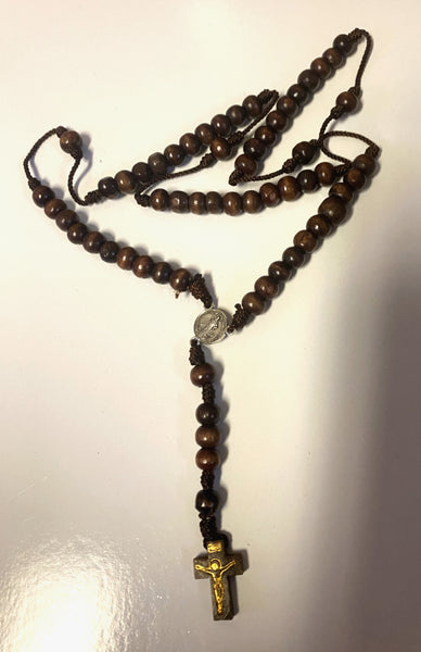 Saint Maximilian Kolbe Wood Rosary Box with Rosary, New from Colombia
