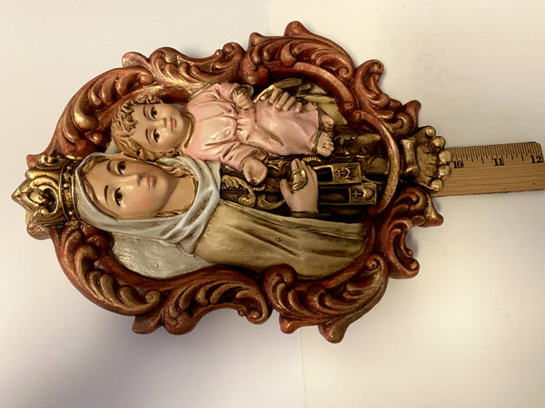 Our Lady of Mount Carmel 9" Wall Plaque, New from Colombia