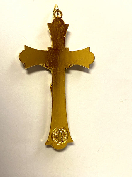 Holy Mass Crucifix with Saint Benedict Medal, Gold tone, 3", New