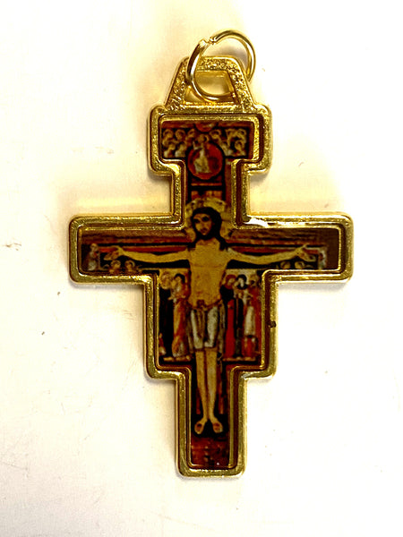 San Damiano Gold Plated  3" Crucifix, New