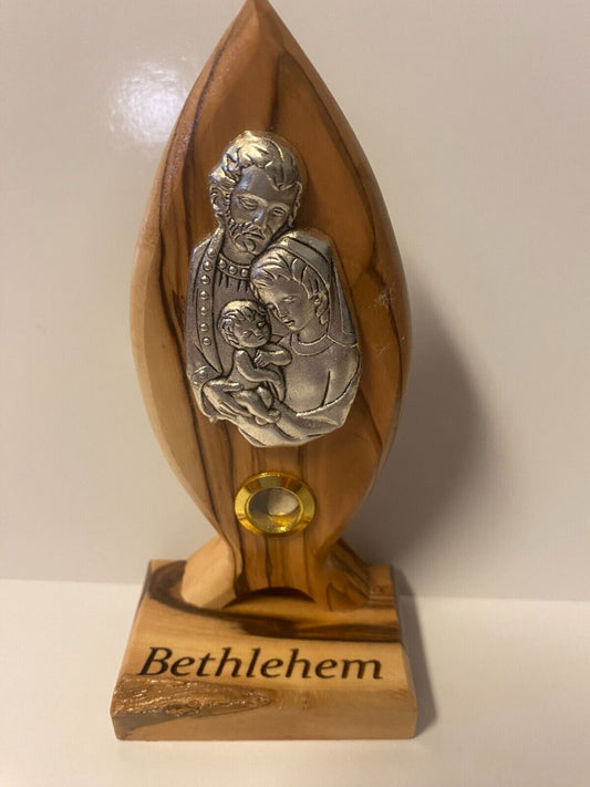Holy Family Pewter Image set on Wood, Medium, New from Bethlehem - Bob and Penny Lord