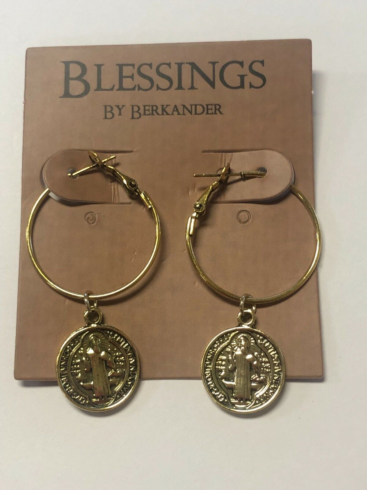 Saint Benedict Antique Goldplated Hoop Earrings, New