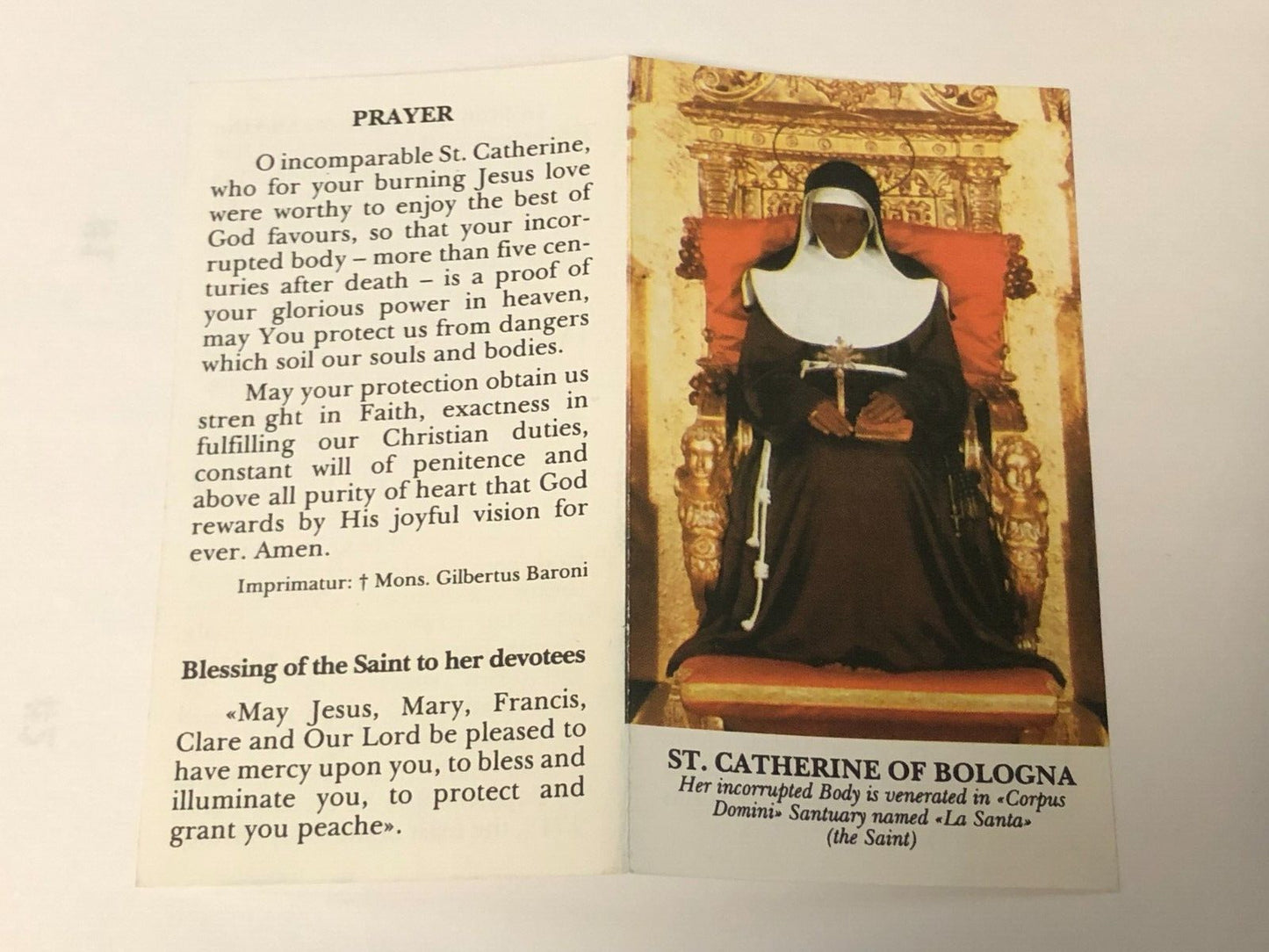 Saint Catherine of Bologna Bio + Prayer Folder, New from Italy