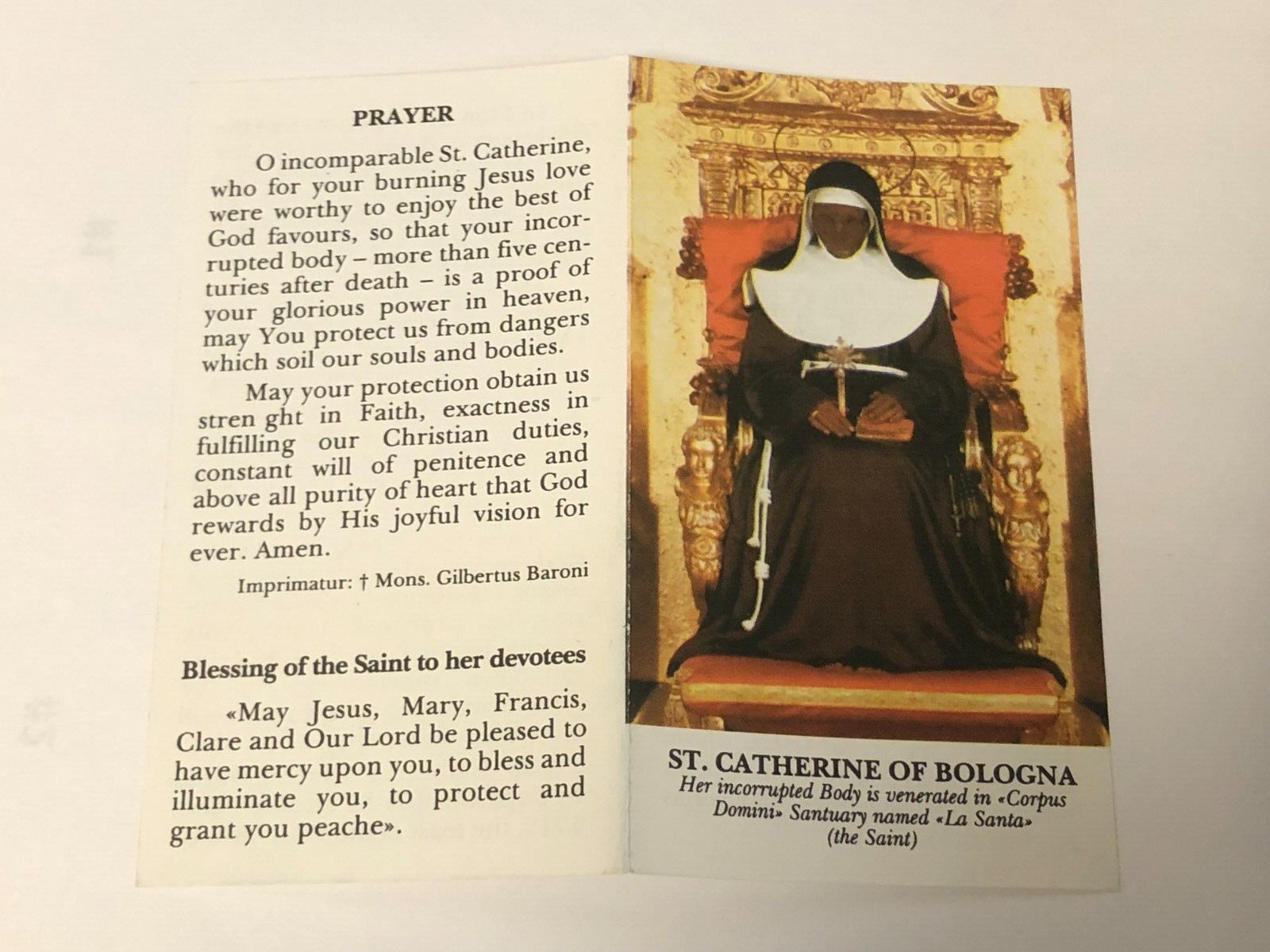 Saint Catherine of Bologna Bio + Prayer Folder, New from Italy - Bob and Penny Lord