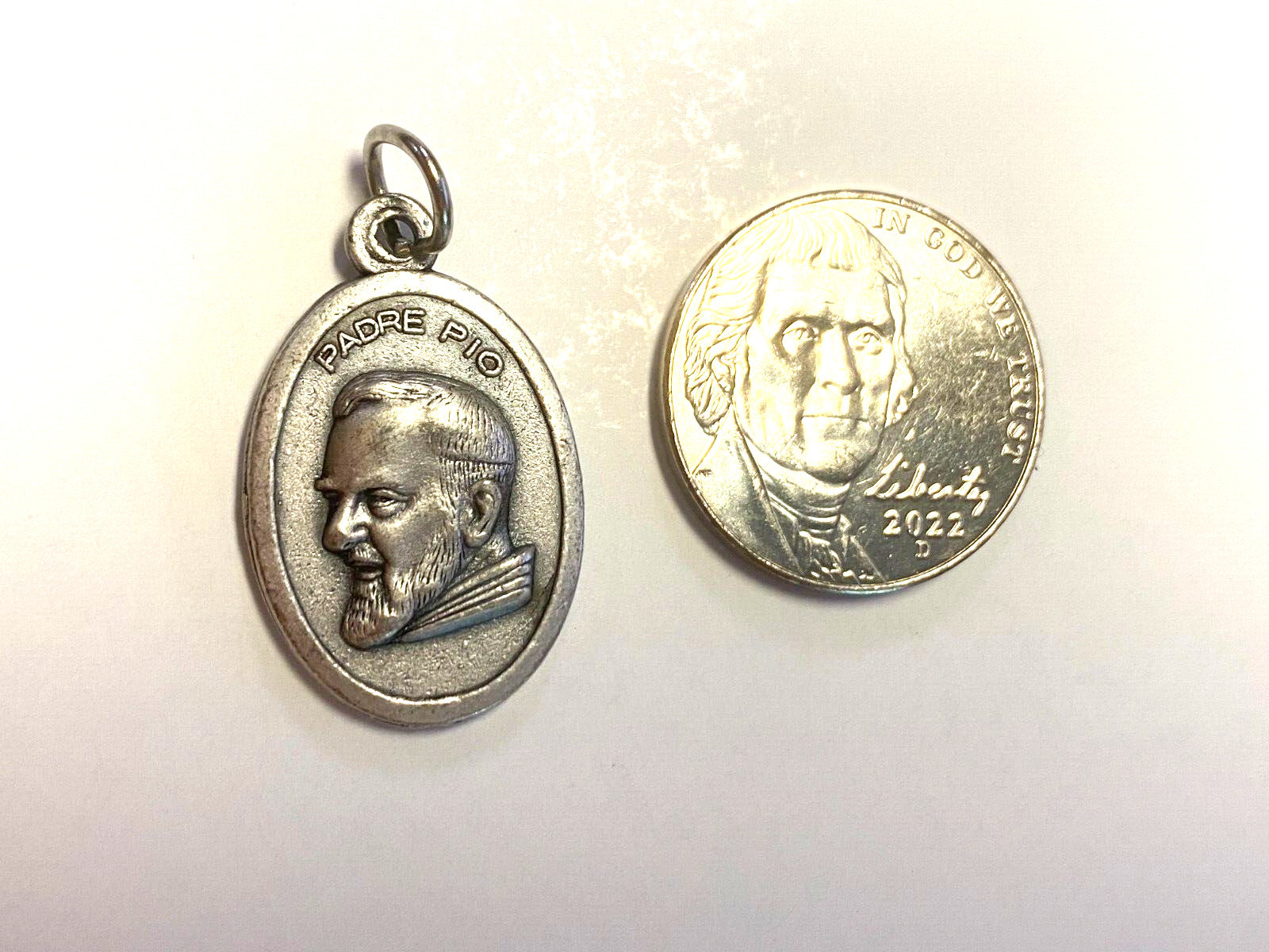 Padre Pio  Silver tone oval medal,  New from Italy - Bob and Penny Lord