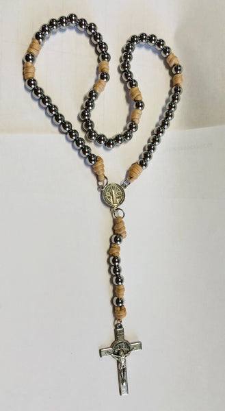 Saint Benedict Rosary Gray Stainless Steel Beads on Paracord, New