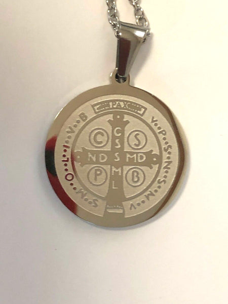 Saint Benedict Laser Engraved Image Silver  Pendant, New