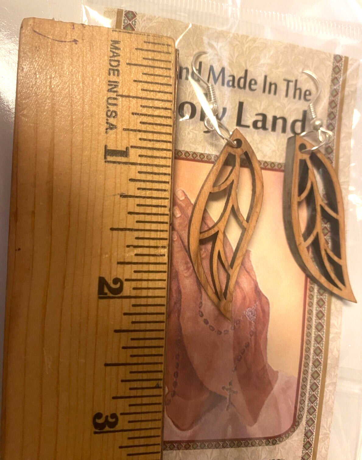 Olive Wood 2.25" Hanging Earrings, New From the Holy Land