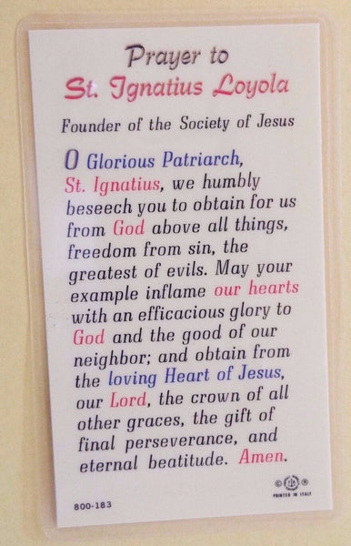 Saint Ignatius of Loyola Laminated Prayer Card, New