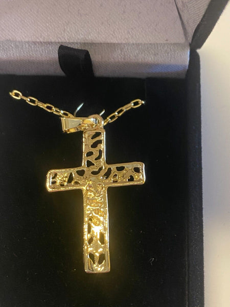 Brazilian Gold Plated Crucifix 20" Necklace , New