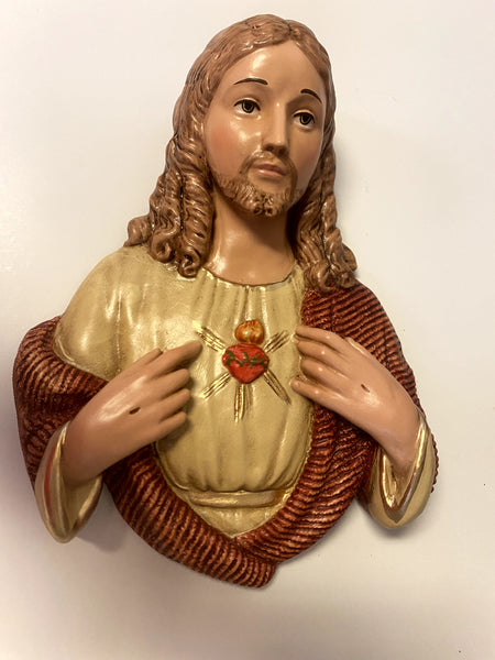 Sacred Heart Of Jesus Hand Painted  9" Wall Plaque, New from Colombia