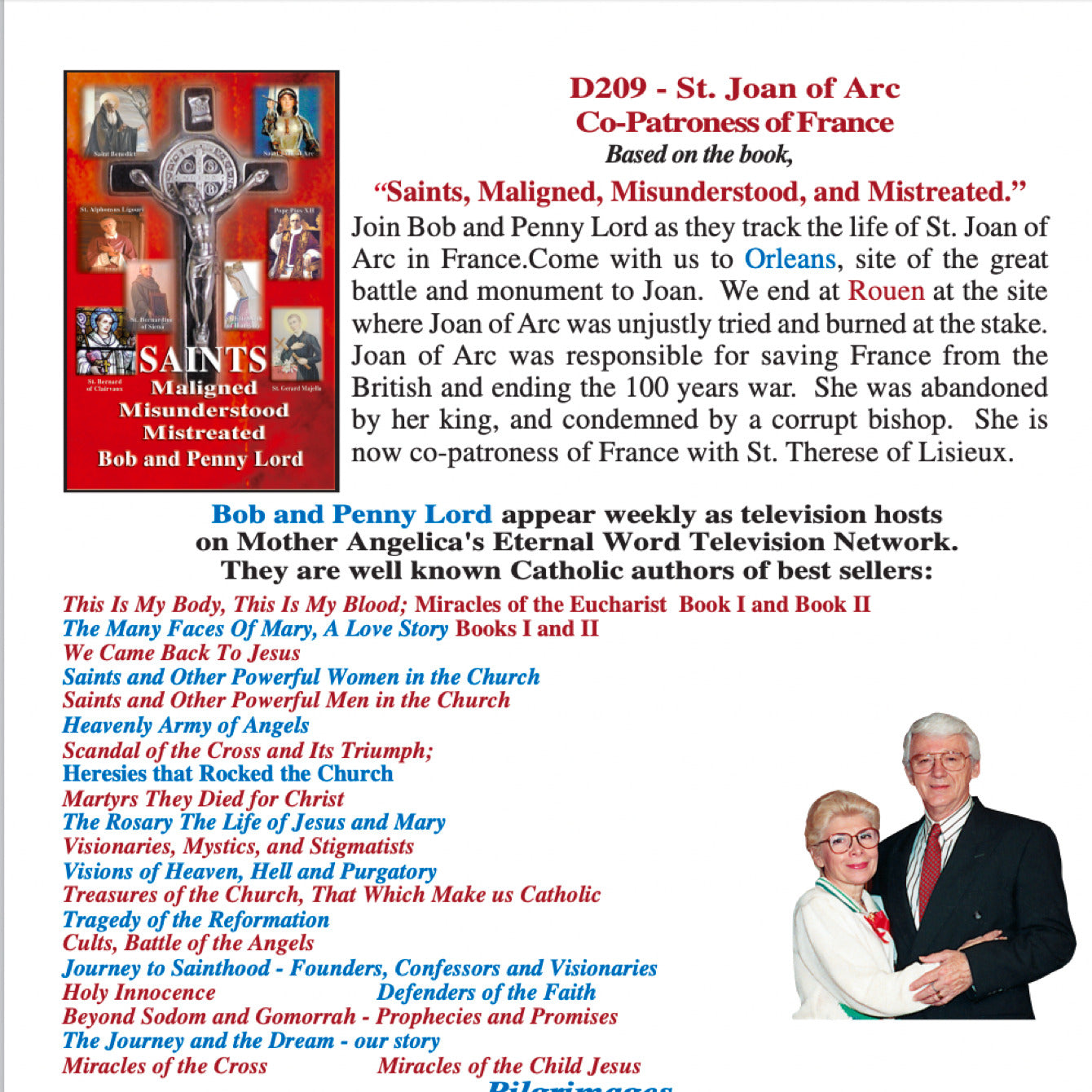 Saint Joan of Arc  DVD by Bob and Penny Lord, NEW - Bob and Penny Lord