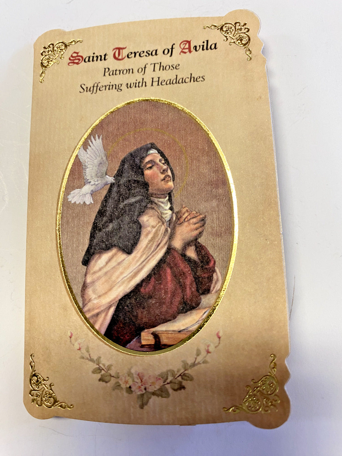 Saint Teresa of Avila "Headache, Prayer" Card + Medal, New from Italy
