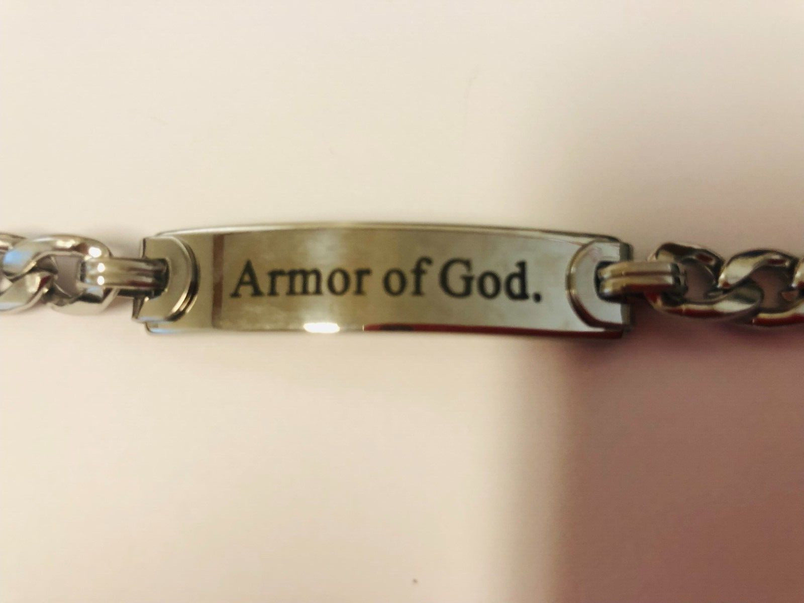 Stainless Steel  Armor of God  8  L Bracelet, New - Bob and Penny Lord