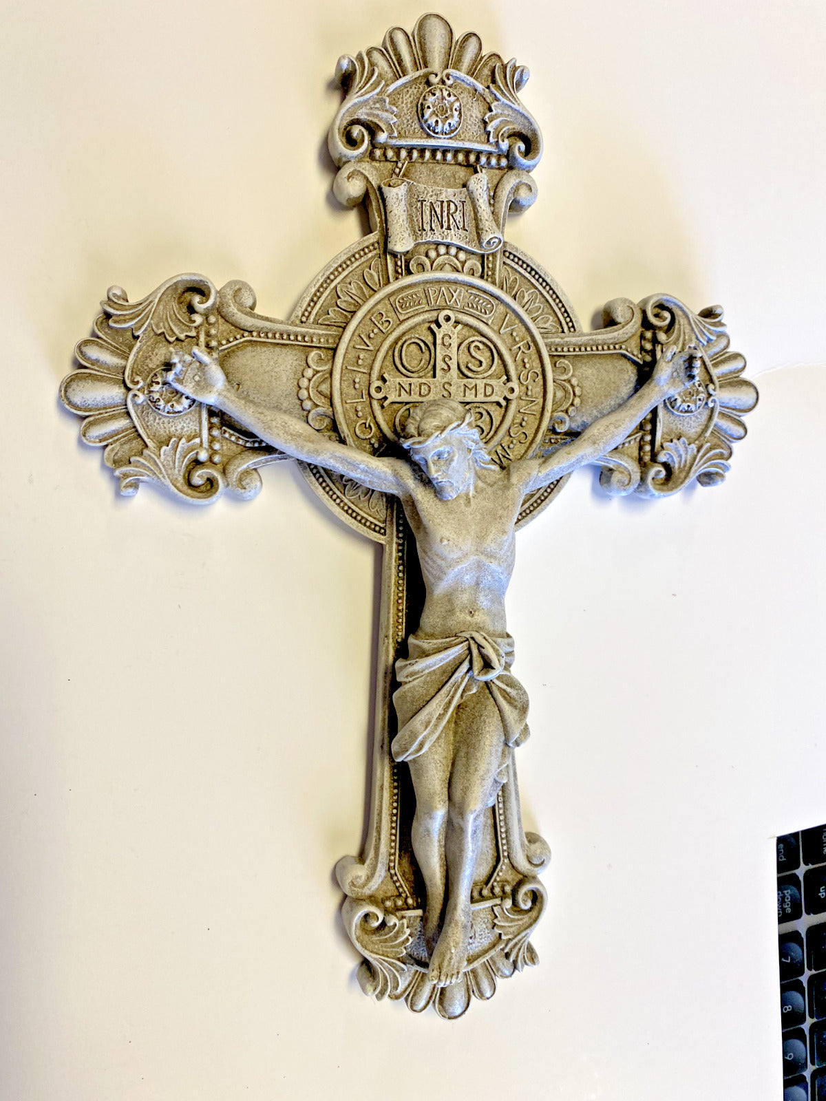 Saint Benedict 10.50" Stone Crucifix,  New