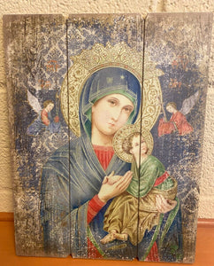 Our Lady of Perpetual Help Image on Wood Pallet, New