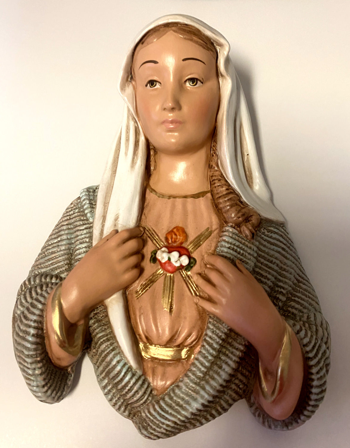 Immaculate Heart of Mary 9" Hand Painted Wall Plaque, New from Colombia