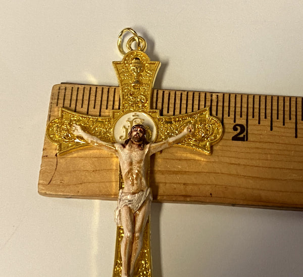 Holy Mass Crucifix with Saint Benedict Medal, Gold tone, 3", New