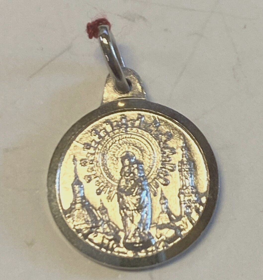 Our Lady Of Pilar Silver tone Small Medal, New from Spain