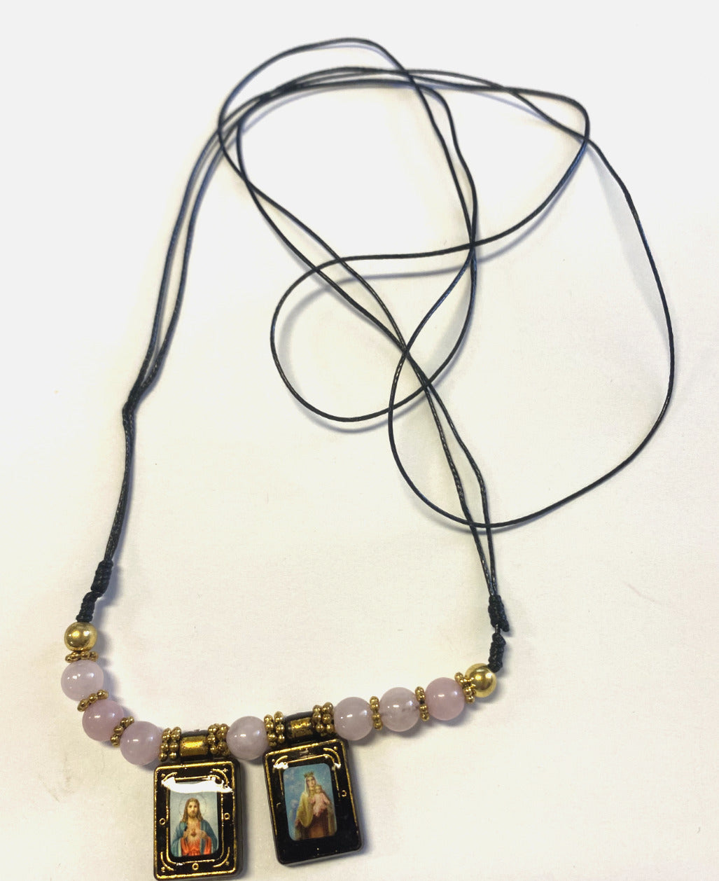 Scapular Cord Necklace with Sacred Heart & Mount Carmel, New
