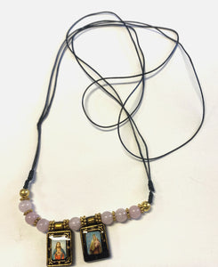 Scapular Cord Necklace with Sacred Heart & Mount Carmel, New