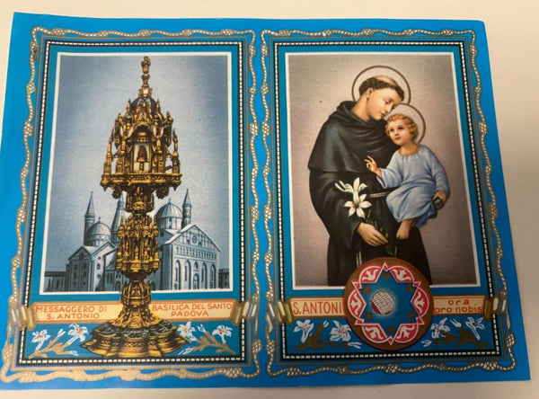 Saint Anthony 3rd Class Relic/Prayer Card Folder, New from Italy