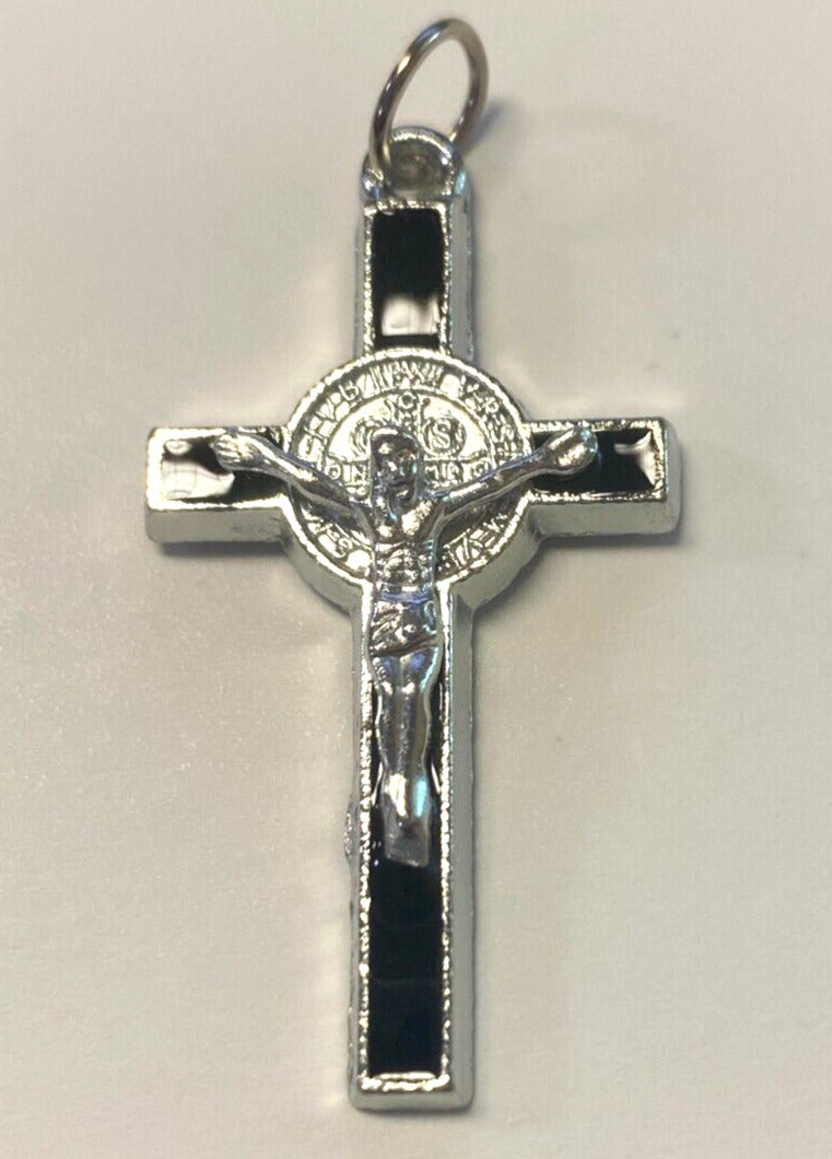 Saint Benedict Black & Silver  1.5" Crucifix,  New #8