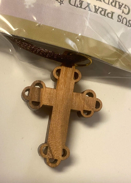 Olive Wood Black Cord 1.50" Ornate Cross Necklace, New From Jerusalem