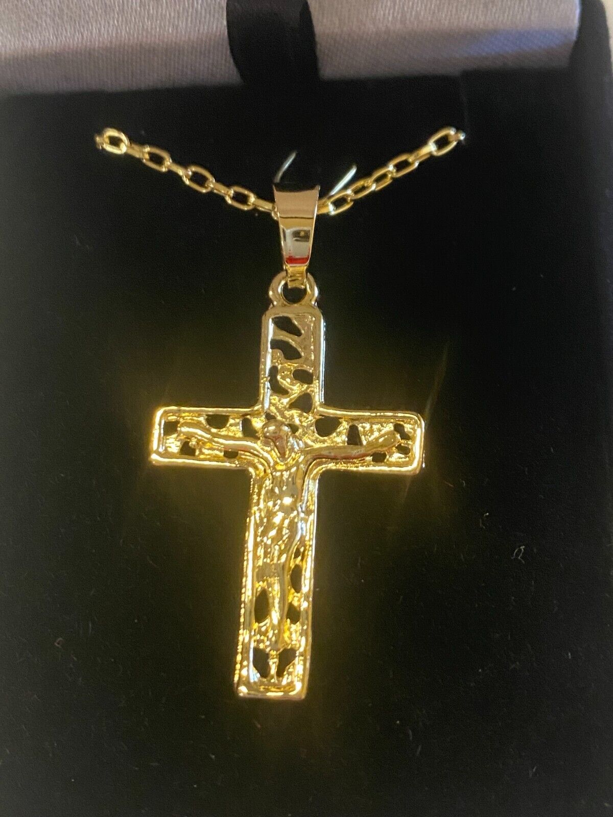 Brazilian Gold Plated Crucifix 20" Necklace , New