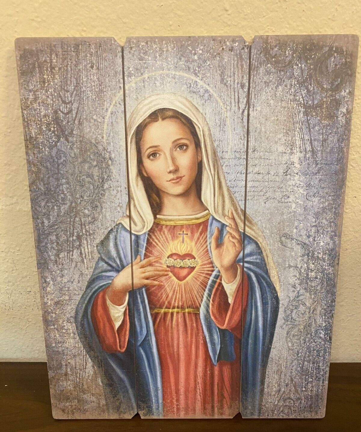 Immaculate Heart of Mary Image on Wood Pallet, New