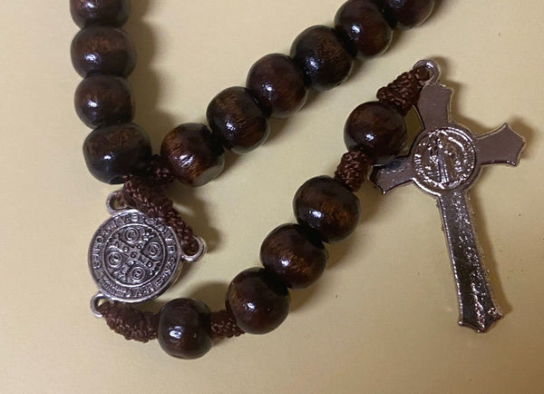 Saint Maximilian Kolbe Wood Rosary Box with Rosary, New from Colombia
