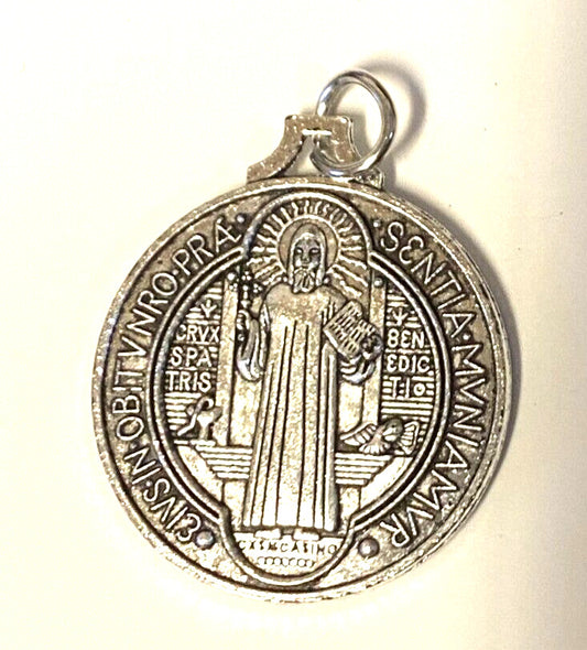 Saint Benedict Large Silver tone Medal 1.25" Diam., New, #3 - Bob and Penny Lord