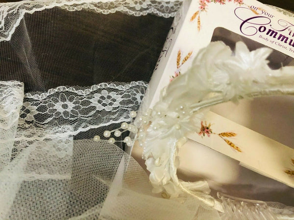 First Holy Communion Floral Headband Veil, New