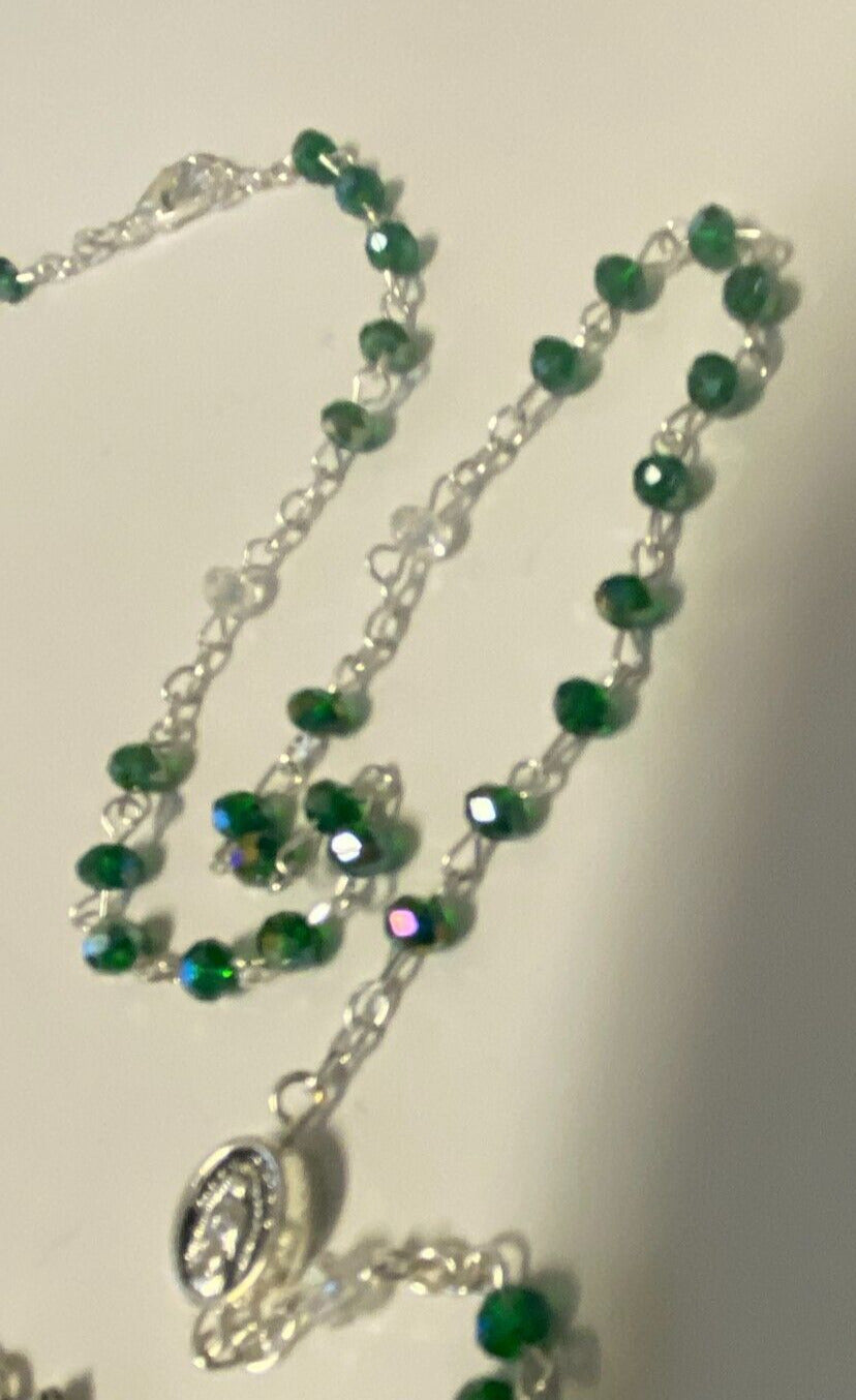 Our Lady of Guadalupe Green Glass Beads Rosary Necklace, New - Bob and Penny Lord