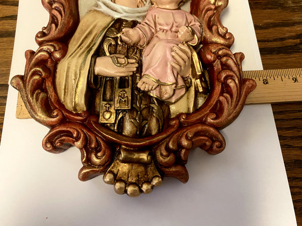 Our Lady of Mount Carmel 9" Wall Plaque, New from Colombia