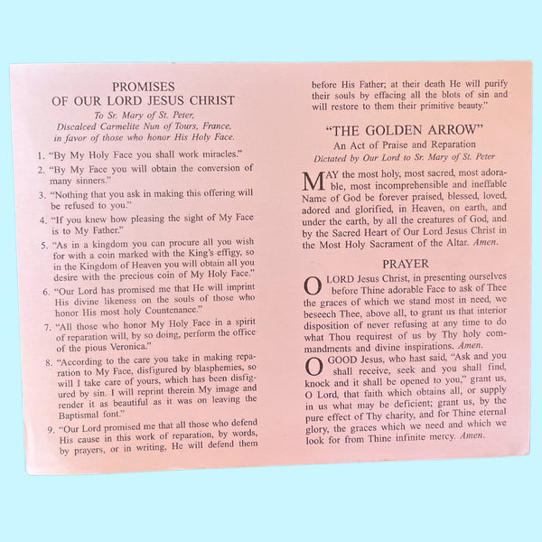 The Holy Face of Jesus Prayer Card