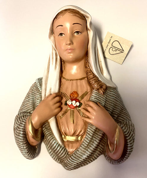 Immaculate Heart of Mary 9" Hand Painted Wall Plaque, New from Colombia