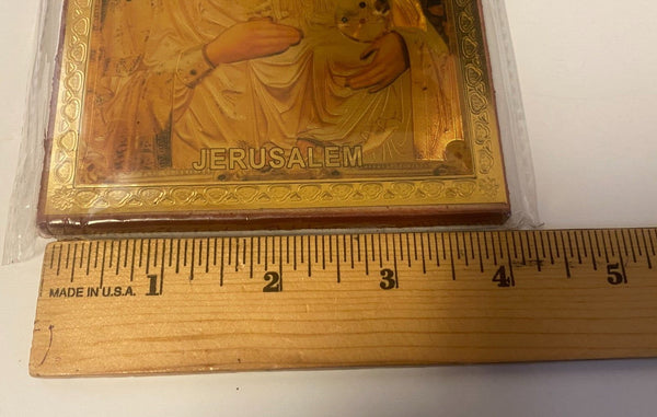 Virgin Mary of Jerusalem 5.50" Gold Icon, New from Jerusalem