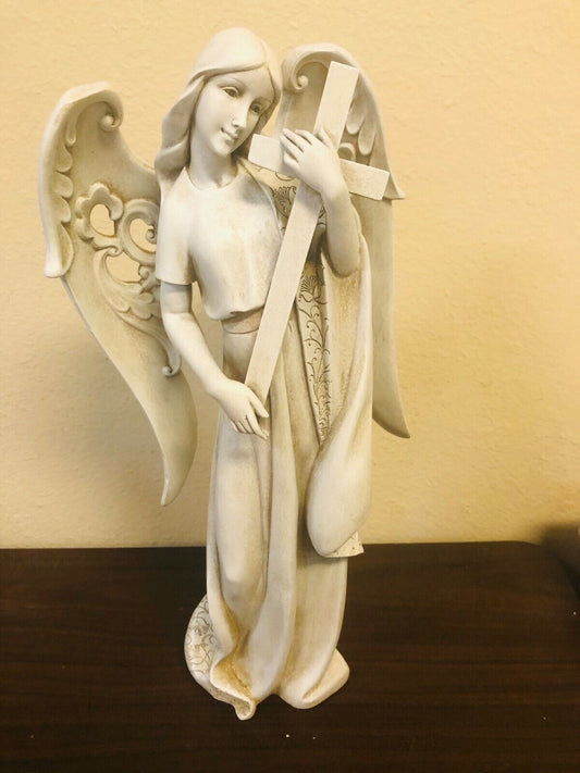 Angel Holding Cross Outdoor Garden Statue 18.5", New - Bob and Penny Lord
