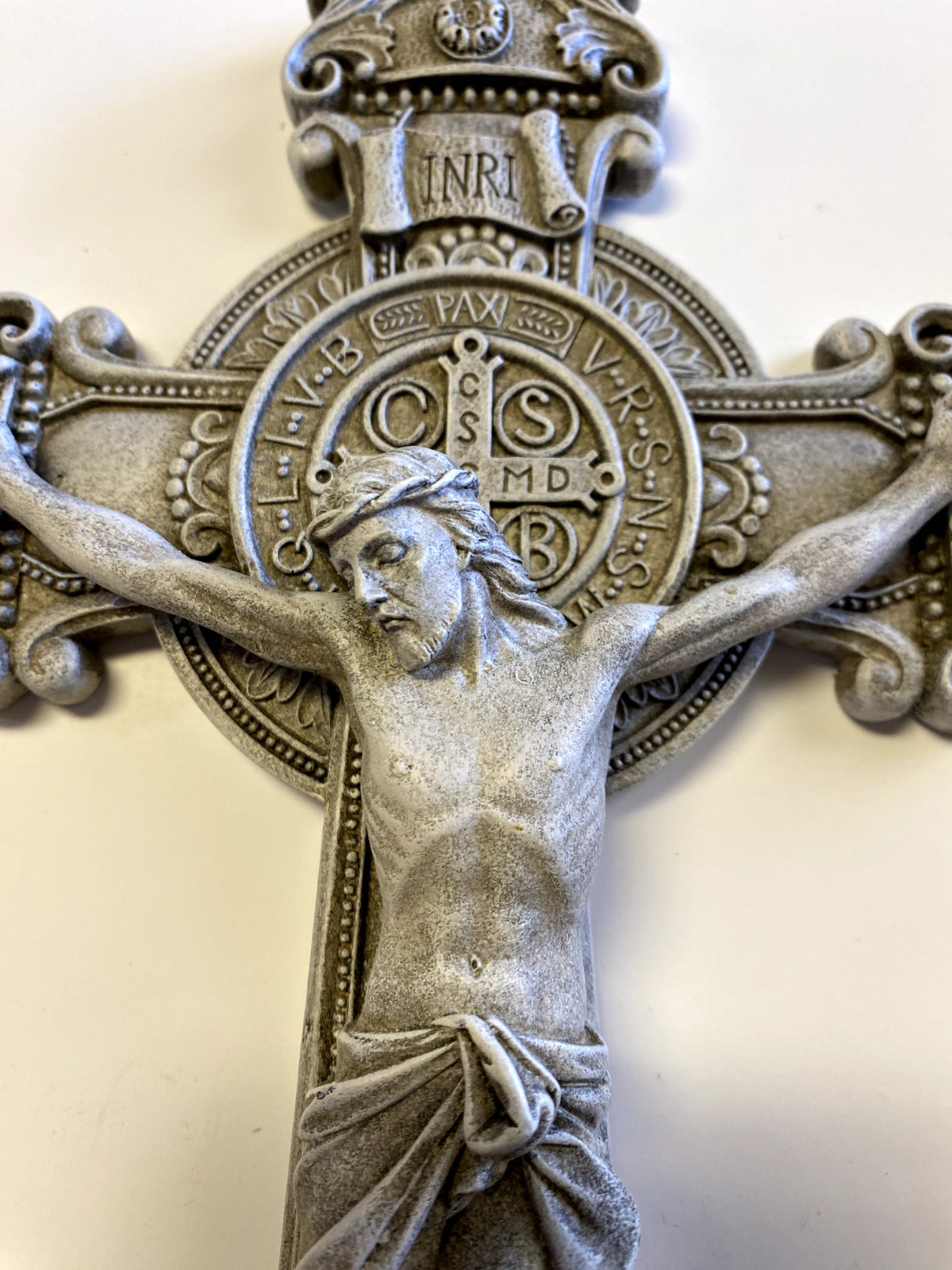 Saint Benedict 10.50" Stone Crucifix,  New