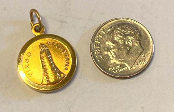 Our Lady of Loreto Gold tone Round  Medal, New from Italy