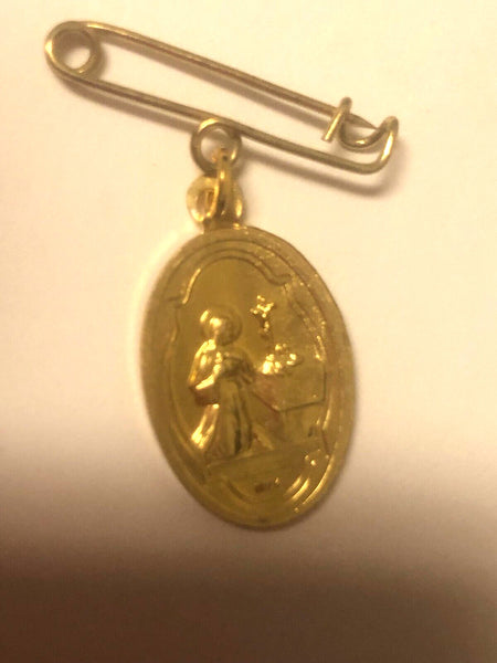 Saint Rita of Cascia/Sacred Heart Gold tone 2-sided Medal,  New From Italy