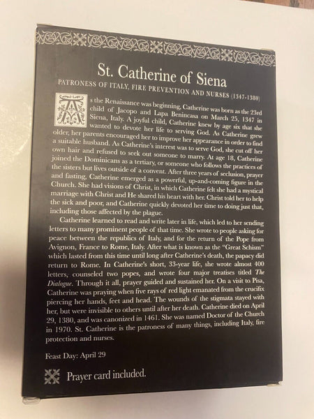 Saint Catherine of Siena 3.75" H Statue, Biography & Prayer Card, New