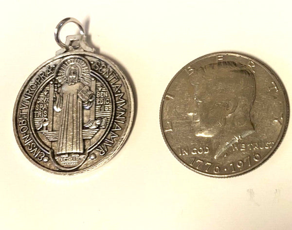 Saint Benedict Large Silver tone Medal 1.25" Diam., New, #3