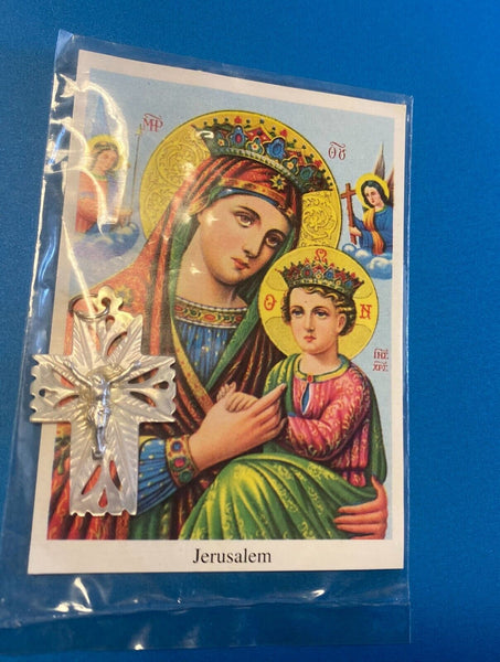 Our Lady of Perpetual Help Image + Mother of Pearl Crucifix Pendant, New