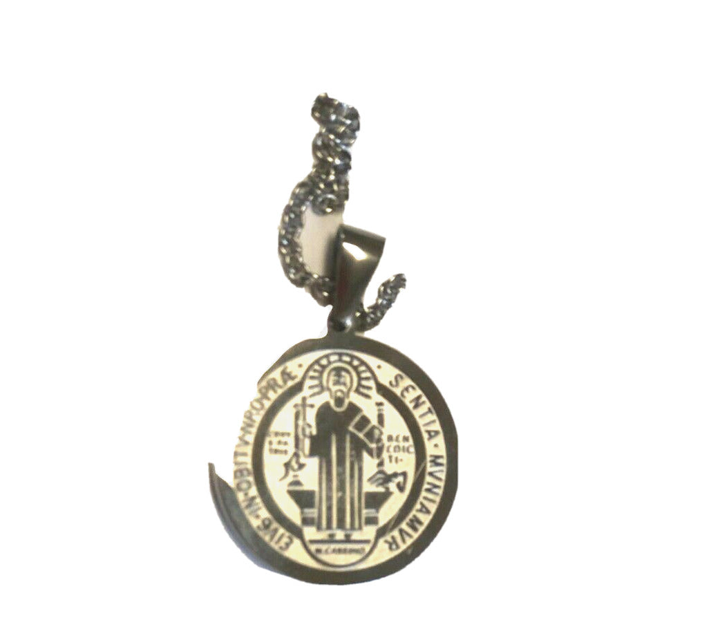 Saint Benedict Laser Engraved Image Silver  Pendant, New - Bob and Penny Lord