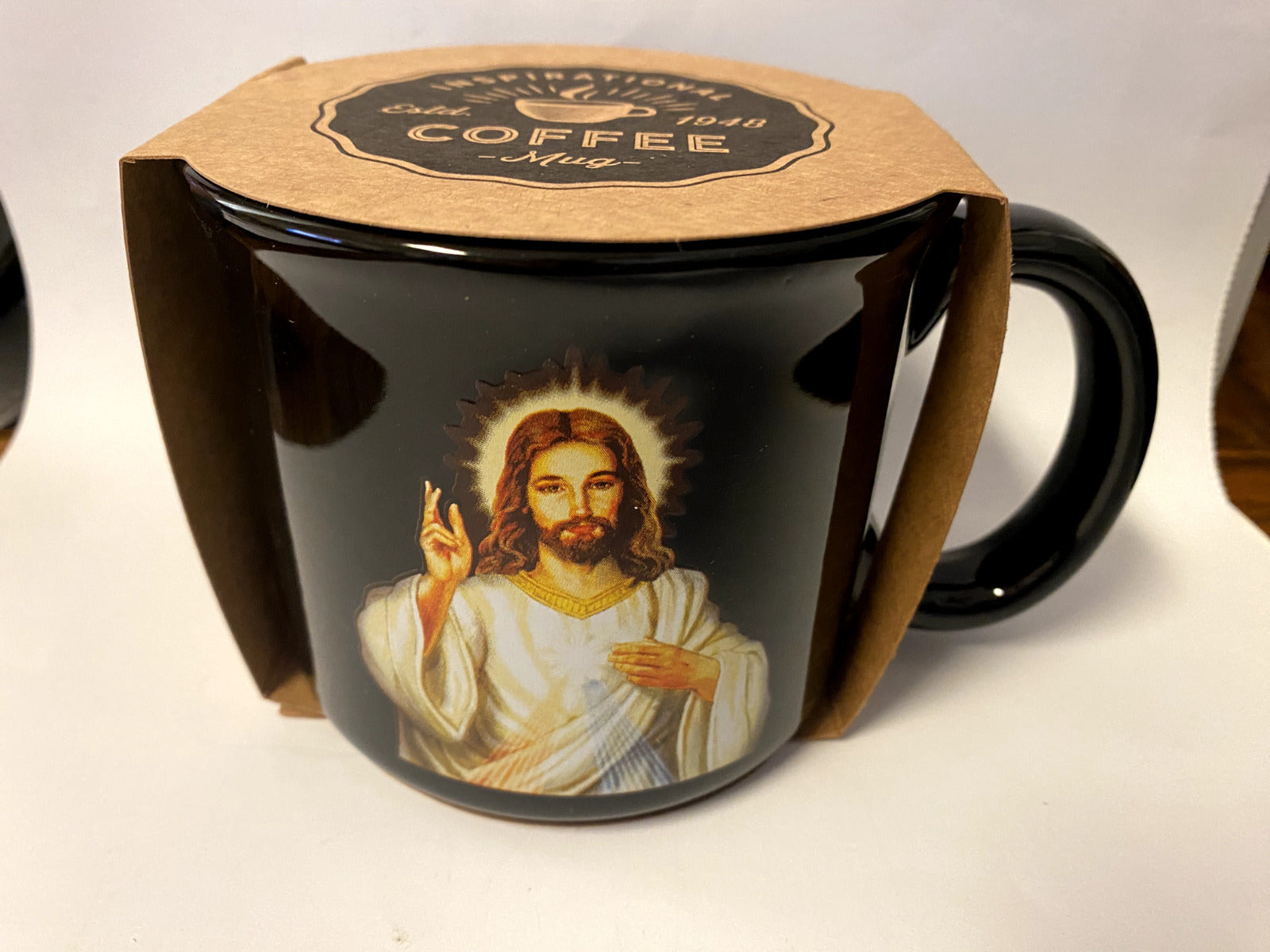 Divine Mercy Black 13 oz Cup/Mug, With Divine Mercy Chaplet, New - Bob and Penny Lord